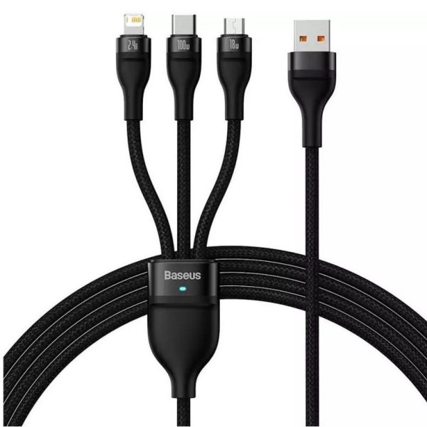 کابل شارژر مدل Flash Series Ⅱ One-for-three Fast Charging USB to M+L+C (1.2M 100W)
